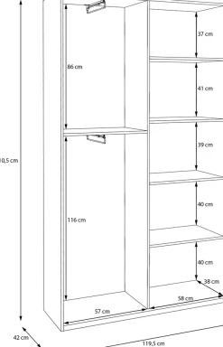FORTE Kleiderschrank B/H/T 119,5/210,5/42cm, stehende Montage