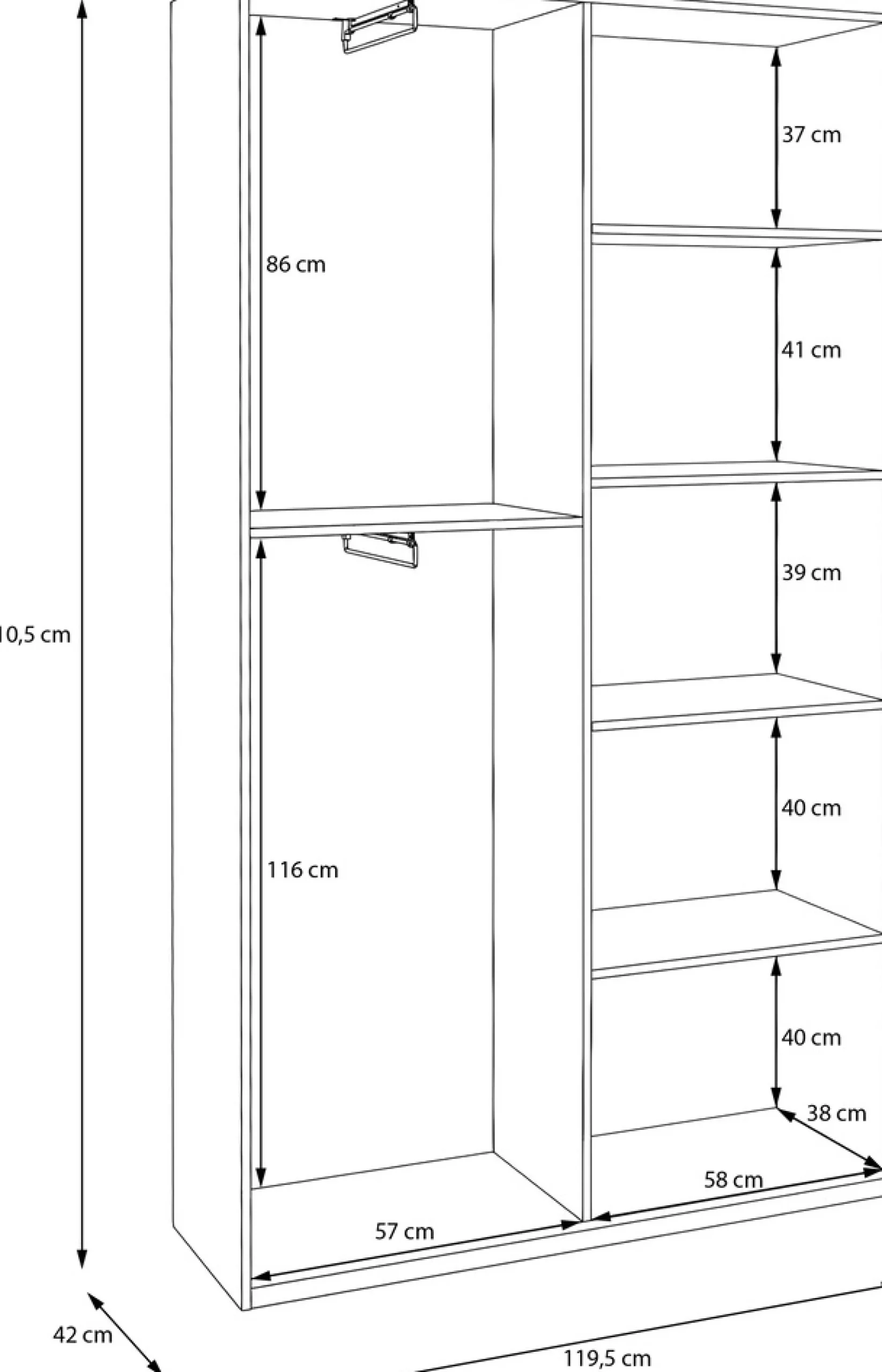 FORTE Kleiderschrank B/H/T 119,5/210,5/42cm, stehende Montage