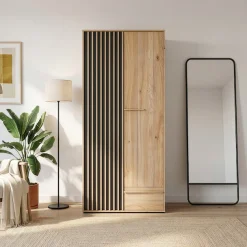FORTE Kleiderschrank »Drehtürenschrank,Lamellenoptik, Einlegeböden,Stauraum« B/H/T 93,1/200,1/58,7cm; Schubkasten mit Vollauszug