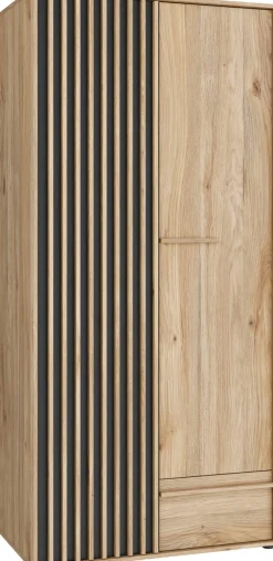 FORTE Kleiderschrank »Drehtürenschrank,Lamellenoptik, Einlegeböden,Stauraum« B/H/T 93,1/200,1/58,7cm; Schubkasten mit Vollauszug