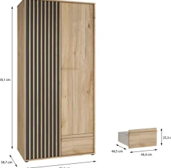 FORTE Kleiderschrank »Drehtürenschrank,Lamellenoptik, Einlegeböden,Stauraum« B/H/T 93,1/200,1/58,7cm; Schubkasten mit Vollauszug