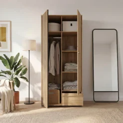 FORTE Kleiderschrank »Drehtürenschrank,Lamellenoptik, Einlegeböden,Stauraum« B/H/T 93,1/200,1/58,7cm; Schubkasten mit Vollauszug