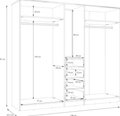 FORTE Kleiderschrank »Drehtürenschrank, Spiegel, Schubladen, viel Stauraum« B/H/T 199/181/52,7, Spiegel, Stauraum,Schubladen, FSC