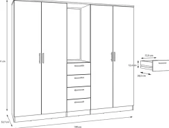 FORTE Kleiderschrank »Drehtürenschrank, Spiegel, Schubladen, viel Stauraum« B/H/T 199/181/52,7, Spiegel, Stauraum,Schubladen, FSC