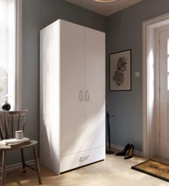 FORTE Kleiderschrank »Econobox« Drehtürenschrank, zeitloses Design mit alufarbigen Griffen.