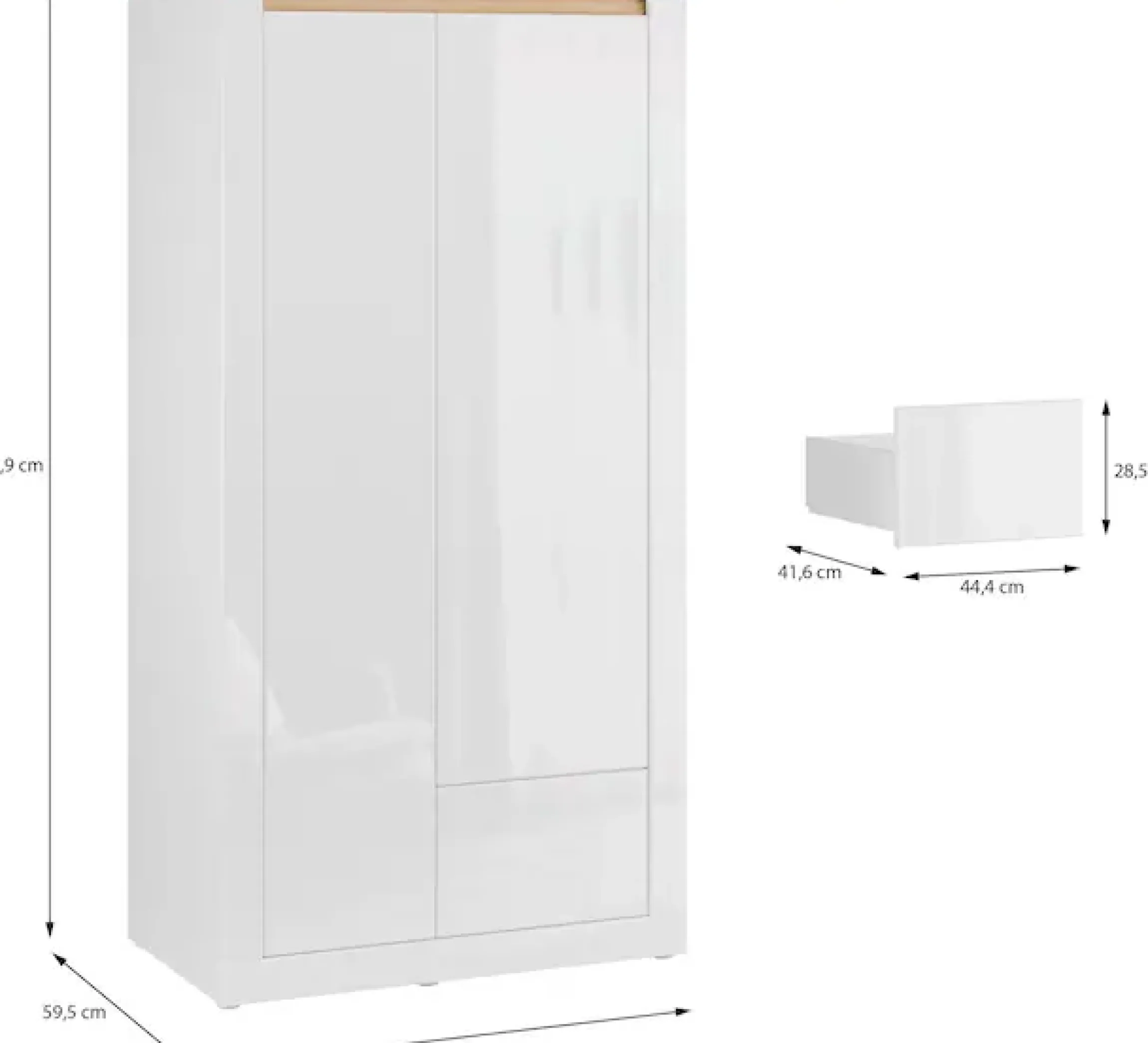 FORTE Kleiderschrank »grifflos, Push to Open, Front glänzend« B/H/T 96,4/192,2/59,7 cm inklusive Beleuchtung