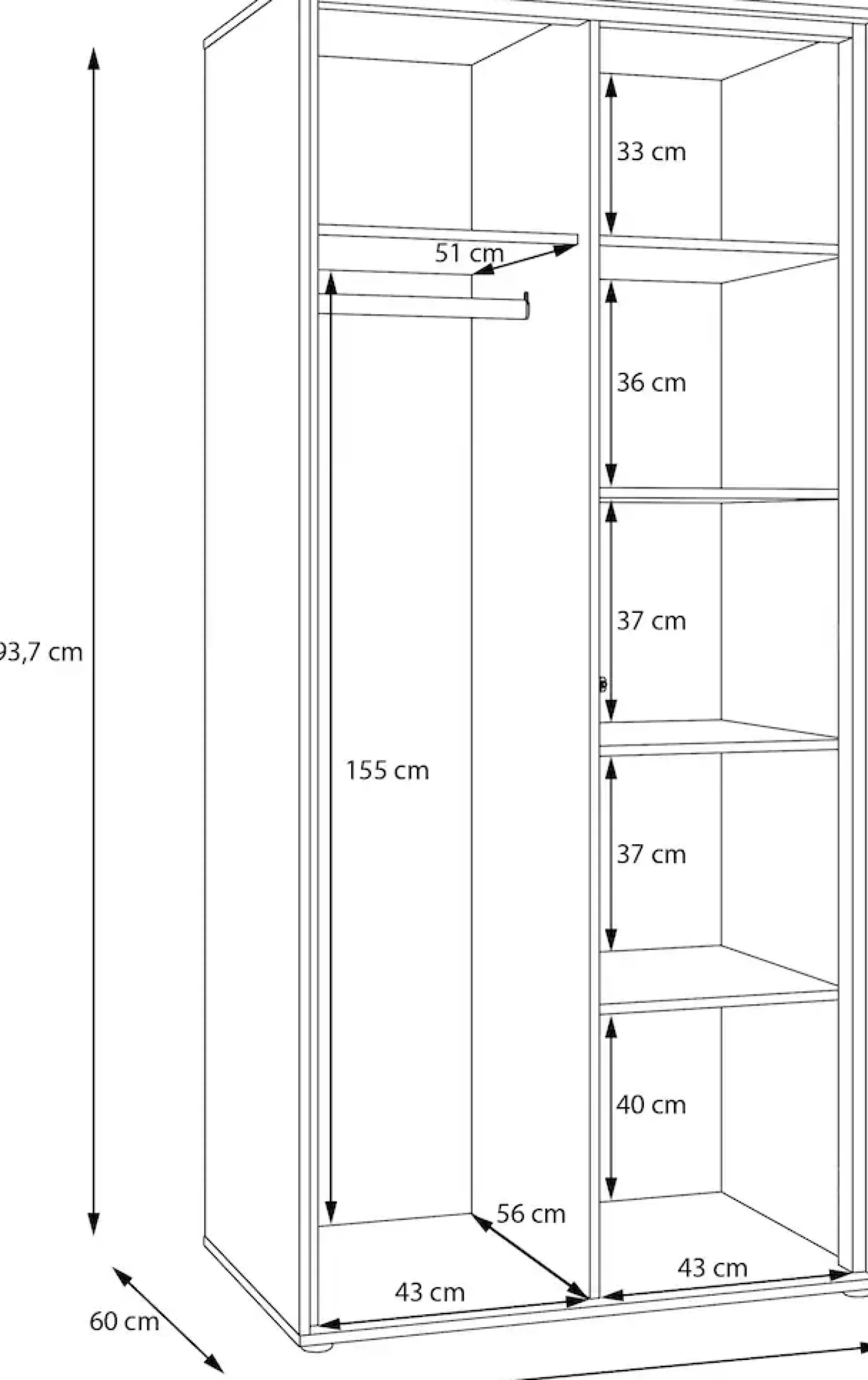 FORTE Kleiderschrank in zwei Größen erhältlich