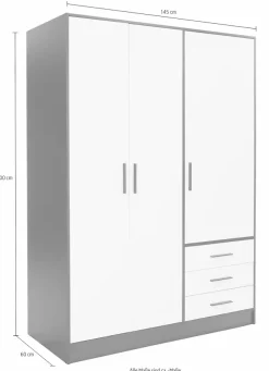 FORTE Kleiderschrank »Jupiter, Made in Europe, mit Schubladen« Maße (B/H/T) ca : 145/200/60 cm,Stauraum, 2 Breiten, 4 Farben, Schubladen, variable Einlegeböden