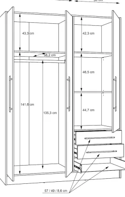 FORTE Kleiderschrank »Jupiter, Made in Europe, mit Schubladen« Maße (B/H/T) ca : 145/200/60 cm,Stauraum, 2 Breiten, 4 Farben, Schubladen, variable Einlegeböden