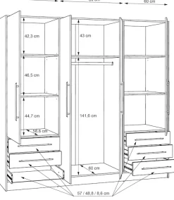 FORTE Kleiderschrank »Jupiter, Made in Europe, mit6 Schubladen, Stauraum« Maße B/H/T ca. 207/200 cm/60,Stauraum, 2 Breiten, 4 Farben, Schubladen, variable Einlegeböden