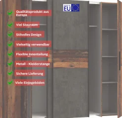 FORTE Kleiderschrank »Kalixtus, Made in Europe« B/H/T ca. 200x190x60 cm, 2 Schiebetüren, 2 Drehtüren, 8 Einlegeböden,Kombination aus Dreh- und Schwebetüren, mehrere Farben