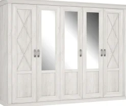 FORTE Kleiderschrank »Kashmir, Landhausstil, inklusive edlem Passepartout-Rahmen« Maße (B/T/H): 268,5/63/206cm,mit Spiegel und dekorative Fräsungen und Elementen, Made in Europe