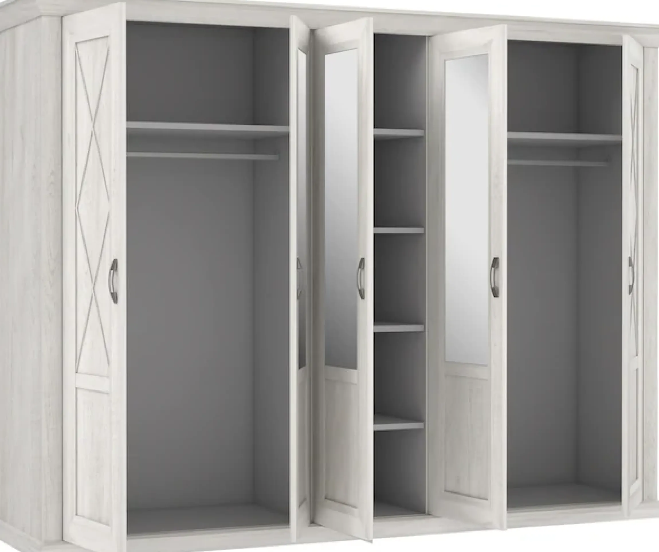 FORTE Kleiderschrank »Kashmir, Landhausstil, inklusive edlem Passepartout-Rahmen« Maße (B/T/H): 268,5/63/206cm,mit Spiegel und dekorative Fräsungen und Elementen, Made in Europe