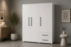 FORTE Kleiderschrank »Mokkaris , Garderobe, zeitloses Design, 3 Türen, Made in Europe« B/H/T ca. 144x200x59cm,Zwei Schubladen, schwarze Stangengriffe, Stauraum, auch in Schwarz