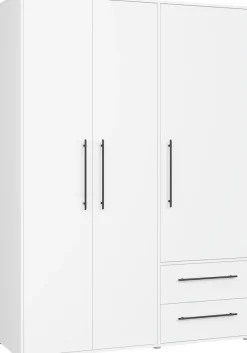 FORTE Kleiderschrank »Mokkaris , Garderobe, zeitloses Design, 3 Türen, Made in Europe« B/H/T ca. 144x200x59cm,Zwei Schubladen, schwarze Stangengriffe, Stauraum, auch in Schwarz