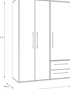 FORTE Kleiderschrank »Mokkaris , Garderobe, zeitloses Design, 3 Türen, Made in Europe« B/H/T ca. 144x200x59cm,Zwei Schubladen, schwarze Stangengriffe, Stauraum, auch in Schwarz
