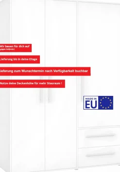 FORTE Kleiderschrank »Mokkaris , Garderobe, zeitloses Design, 3 Türen, Made in Europe« B/H/T ca. 144x200x59cm,Zwei Schubladen, schwarze Stangengriffe, Stauraum, auch in Schwarz