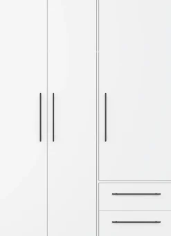 FORTE Kleiderschrank »Mokkaris , Garderobe, zeitloses Design, 3 Türen, Made in Europe« B/H/T ca. 144x200x59cm,Zwei Schubladen, schwarze Stangengriffe, Stauraum, auch in Schwarz