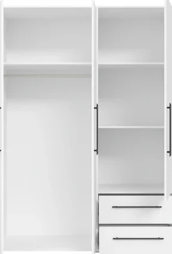 FORTE Kleiderschrank »Mokkaris , Garderobe, zeitloses Design, 3 Türen, Made in Europe« B/H/T ca. 144x200x59cm,Zwei Schubladen, schwarze Stangengriffe, Stauraum, auch in Schwarz