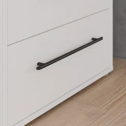 FORTE Kleiderschrank »Mokkaris , Garderobe, zeitloses Design, 3 Türen, Made in Europe« B/H/T ca. 144x200x59cm,Zwei Schubladen, schwarze Stangengriffe, Stauraum, auch in Schwarz