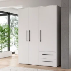 FORTE Kleiderschrank »Mokkaris , Garderobe, zeitloses Design, 3 Türen, Made in Europe« B/H/T ca. 144x200x59cm,Zwei Schubladen, schwarze Stangengriffe, Stauraum, auch in Schwarz