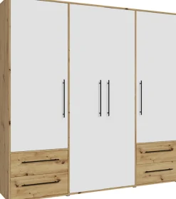 FORTE Kleiderschrank »Mokkaris , Garderobe, zeitloses Design, 4 Türen, Made in Europe« B/H/T ca. 206x200x59cm,4 Schubladen + schwarze Stangengriffe, Made in Europe, viel Stauraum