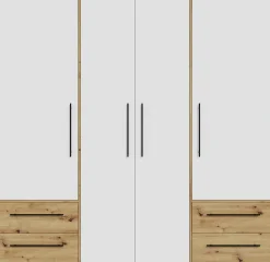 FORTE Kleiderschrank »Mokkaris , Garderobe, zeitloses Design, 4 Türen, Made in Europe« B/H/T ca. 206x200x59cm,4 Schubladen + schwarze Stangengriffe, Made in Europe, viel Stauraum