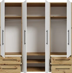 FORTE Kleiderschrank »Mokkaris , Garderobe, zeitloses Design, 4 Türen, Made in Europe« B/H/T ca. 206x200x59cm,4 Schubladen + schwarze Stangengriffe, Made in Europe, viel Stauraum