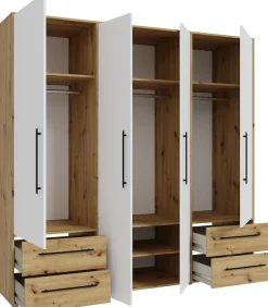 FORTE Kleiderschrank »Mokkaris , Garderobe, zeitloses Design, 4 Türen, Made in Europe« B/H/T ca. 206x200x59cm,4 Schubladen + schwarze Stangengriffe, Made in Europe, viel Stauraum