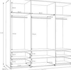 FORTE Kleiderschrank »Mokkaris , Garderobe, zeitloses Design, 4 Türen, Made in Europe« B/H/T ca. 206x200x59cm,4 Schubladen + schwarze Stangengriffe, Made in Europe, viel Stauraum