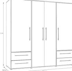 FORTE Kleiderschrank »Mokkaris , Garderobe, zeitloses Design, 4 Türen, Made in Europe« B/H/T ca. 206x200x59cm,4 Schubladen + schwarze Stangengriffe, Made in Europe, viel Stauraum