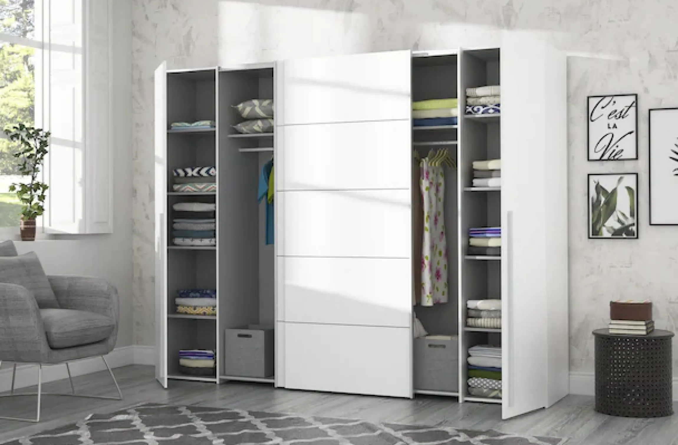 FORTE Kleiderschrank »Narago, Kombischrank, modernes Design« B/H/T ca. 270/210/61cm, auch mit Premiumausstattung,Kombination aus Schwebetüren mit seitlichen Drehtüren, Made in Europe