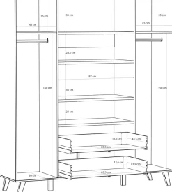 FORTE Kleiderschrank »Vankka, Drehtürenschrank, Viel Stauraum, skandinavischer Stil« Made in Europe, mit Einlegeböden+Kleiderstangen+Schubladen,grifflos