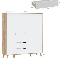 FORTE Kleiderschrank »Vankka, Drehtürenschrank, Viel Stauraum, skandinavischer Stil« Made in Europe, mit Einlegeböden+Kleiderstangen+Schubladen,grifflos