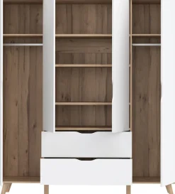 FORTE Kleiderschrank »Vankka, Drehtürenschrank, Viel Stauraum, skandinavischer Stil« Made in Europe, mit Einlegeböden+Kleiderstangen+Schubladen,grifflos