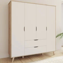 FORTE Kleiderschrank »Vankka, Drehtürenschrank, Viel Stauraum, skandinavischer Stil« Made in Europe, mit Einlegeböden+Kleiderstangen+Schubladen,grifflos