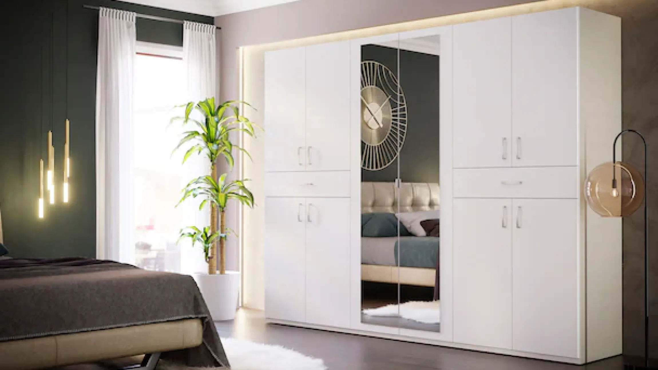 FORTE Kleiderschrank »viel Stauraum, Spiegeltüren, stehende Montage« B/H/T269,7/210,5/54 cm, Spiegeltüren, Schubkästen