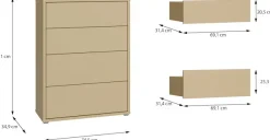 FORTE Kommode »Alice Springs, Kommode 4 Schubkästen B/H/T 74,5/99,1/34,9 cm« Schubkästen mit Vollauszug, Grifflos, Push to open