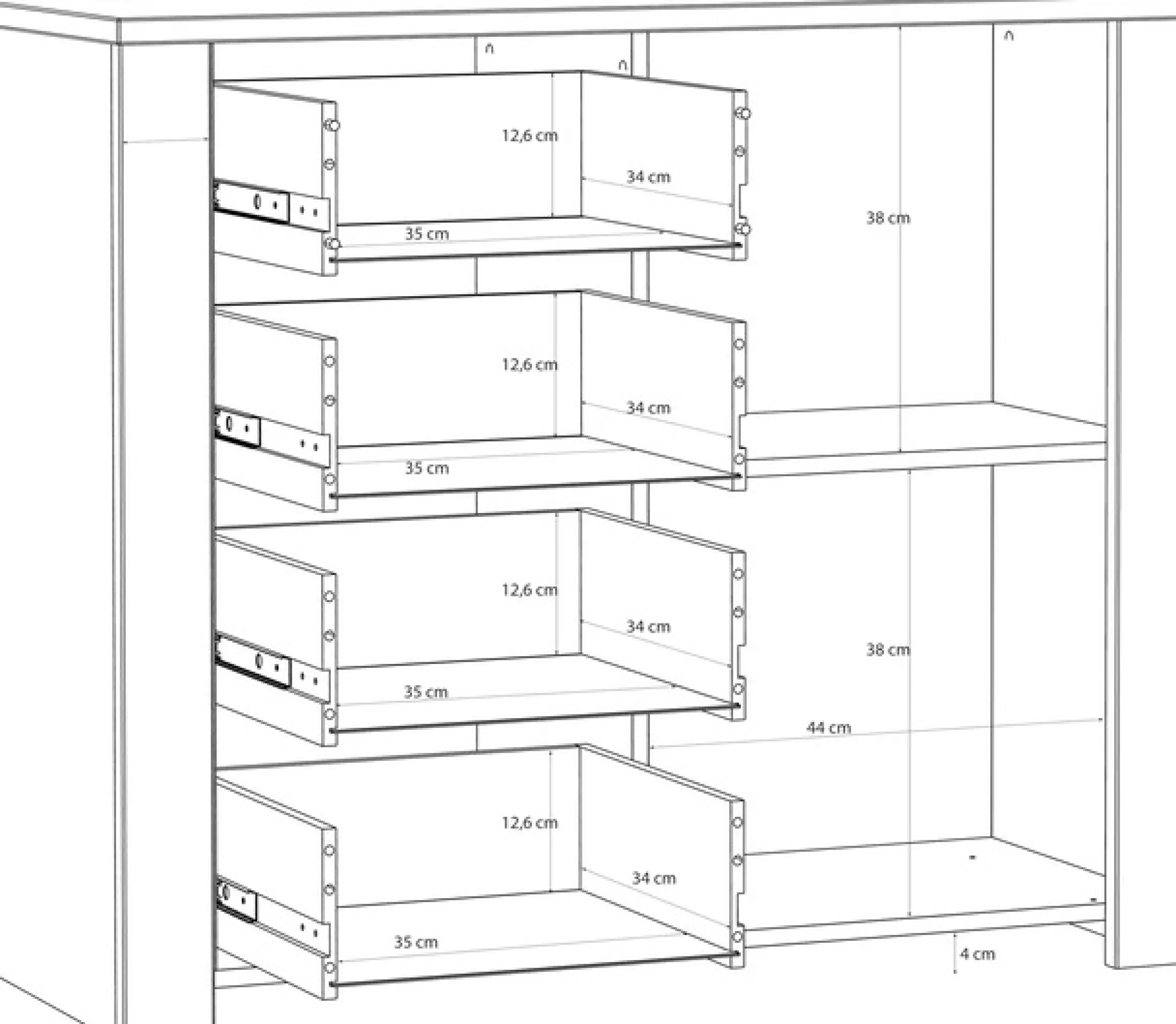 FORTE Kommode B/H/T 101,4/87/42 cm, Soft Close, 4 Schubkästen