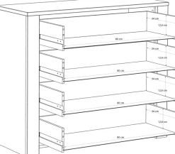 FORTE Kommode »Bohol« B/H/T 101,4/87/42 cm, 4 Schubkästen
