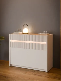 FORTE Kommode »Oak Squere Kommode, SK Vollauszug« B/H/T 105,3/85,9/41,5 cm Beleuchtung, Soft Close, Lamellenoptik