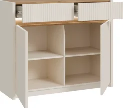 FORTE Kommode »Oak Squere Kommode, SK Vollauszug« B/H/T 105,3/85,9/41,5 cm Beleuchtung, Soft Close, Lamellenoptik