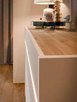 FORTE Kommode »Oak Squere Kommode, SK Vollauszug« B/H/T 105,3/85,9/41,5 cm Beleuchtung, Soft Close, Lamellenoptik