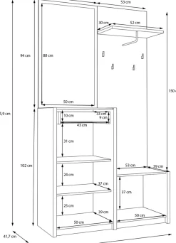 FORTE Kompaktgarderobe »Oak Squere Garderobe, 1 Türe, 1SK, 1 Klappe« B/H/T 108,4 /195,9/41,7 cm Spiegel, Haken, Kleiderstange