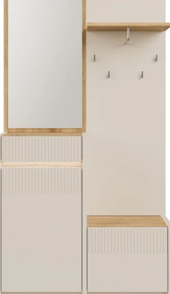 FORTE Kompaktgarderobe »Oak Squere Garderobe, 1 Türe, 1SK, 1 Klappe« B/H/T 108,4 /195,9/41,7 cm Spiegel, Haken, Kleiderstange
