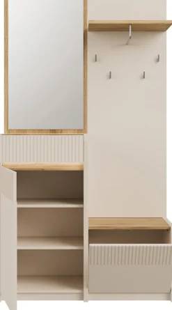 FORTE Kompaktgarderobe »Oak Squere Garderobe, 1 Türe, 1SK, 1 Klappe« B/H/T 108,4 /195,9/41,7 cm Spiegel, Haken, Kleiderstange