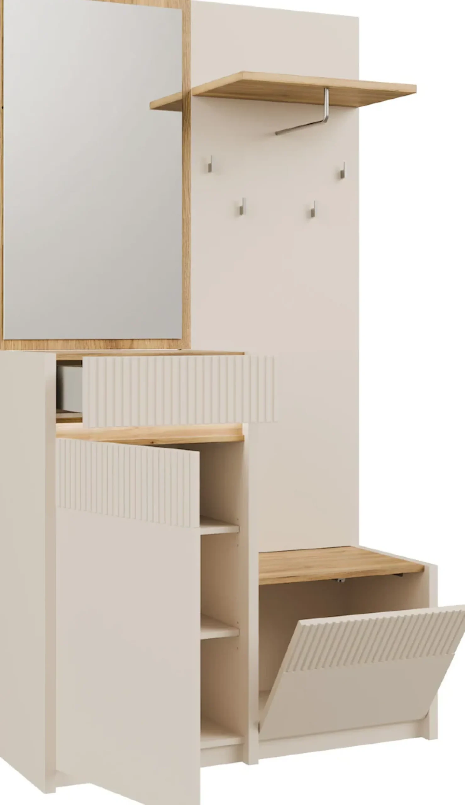 FORTE Kompaktgarderobe »Oak Squere Garderobe, 1 Türe, 1SK, 1 Klappe« B/H/T 108,4 /195,9/41,7 cm Spiegel, Haken, Kleiderstange
