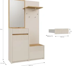 FORTE Kompaktgarderobe »Oak Squere Garderobe, 1 Türe, 1SK, 1 Klappe« B/H/T 108,4 /195,9/41,7 cm Spiegel, Haken, Kleiderstange