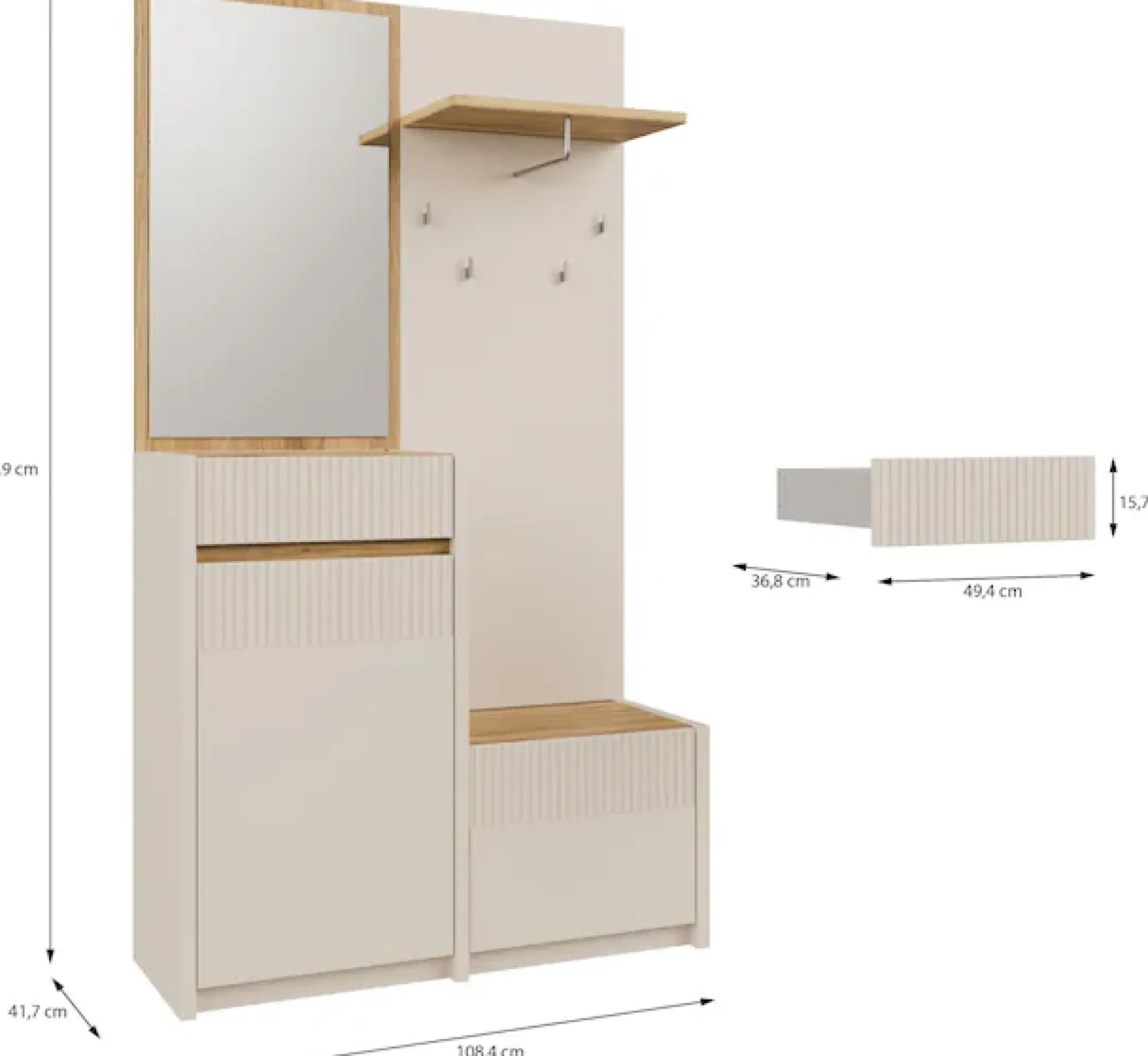 FORTE Kompaktgarderobe »Oak Squere Garderobe, 1 Türe, 1SK, 1 Klappe« B/H/T 108,4 /195,9/41,7 cm Spiegel, Haken, Kleiderstange