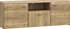 FORTE Lowboard »Akinori TV-Board, TV-Schrank« TV Board, MDF Front, Holzoptik; Metallgriffe, Vollauzug, Soft Close